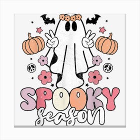 Retro Hippie Halloween Cute Ghost Spooky Season Women Kids Canvas Print