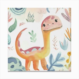 Cute Muted Pastels Deinonychus Dinosaur   2 Canvas Print