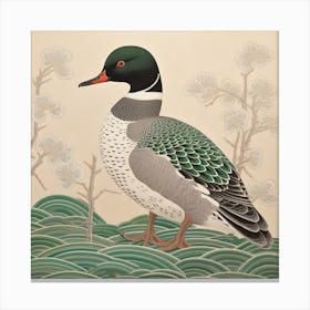Ohara Koson Inspired Bird Painting Wood Duck 1 Square Canvas Print