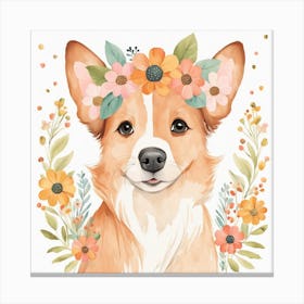 Floral Baby Dog Nursery Illustration (9) Canvas Print