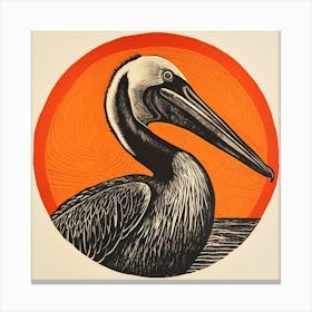 Retro Bird Lithograph Brown Pelican 4 Canvas Print