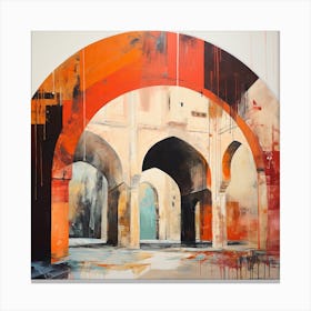 Abstract Contemporary Art Print - Orange & Red Archways Canvas Print