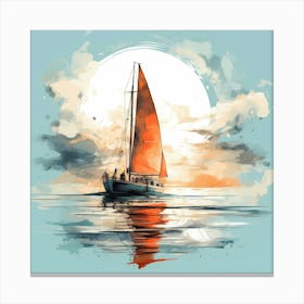 Sailing Boat With Mist Shrouded Moon Canvas Print