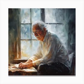 Busy old man writing ✍️ in his journal. Canvas Print
