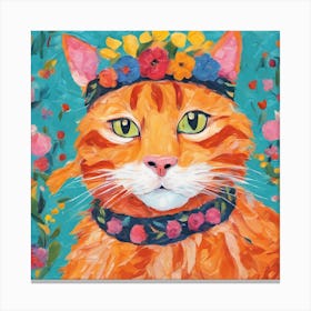 Orange Cat With Flower Crown Canvas Print