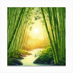 A Stream In A Bamboo Forest At Sun Rise Square Composition 407 Canvas Print