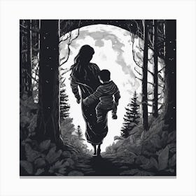 A Mother Carries Her Son In The Middle Of A Forest Canvas Print