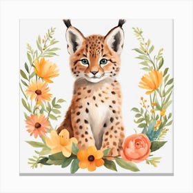 Floral Baby Lynx Nursery Illustration (36) Canvas Print