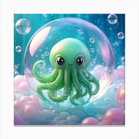 Photorealistic Cthulhu With Oversized Eyes Nestled Within Translucent Soap Bubbles Floating Gracefu Canvas Print