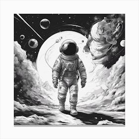 A Deer In Cosmonaut Suit Wandering In Space Canvas Print