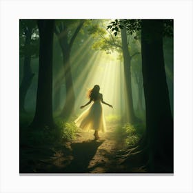 Forest Nymph Dancing Among Ancient Trees With Glowing, Ethereal Light 1 Canvas Print