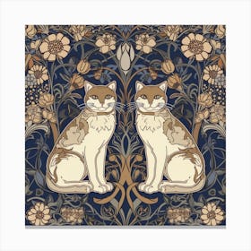 William Morris Classic  Inspired  Cats Blue And Brown Square Canvas Print