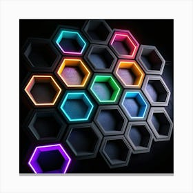 Hexagonal shapes with neon lights, futuristic, cyberpunk, background 5 Canvas Print