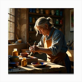 Woman In A Pottery Studio Canvas Print