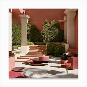 Courtyard With Pink Furniture Canvas Print