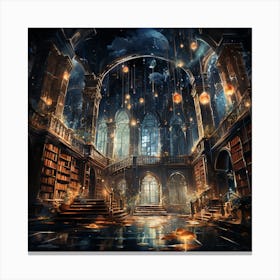 Enchanted Library At Night Canvas Print
