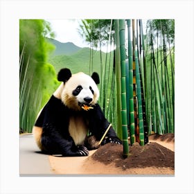 Panda Bear In Bamboo Forest Photo 2 Canvas Print