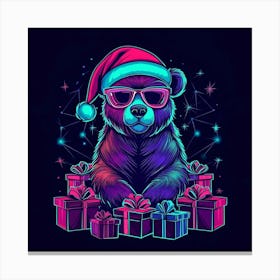 Vector Illustration Glowing Neon Bear In A Santa Generated AI. Wall Art Print Canvas Print