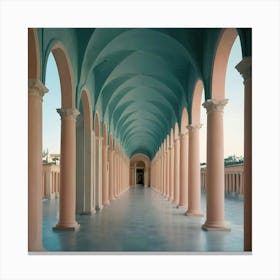 Pink Pillars In A Hallway 1 Canvas Print