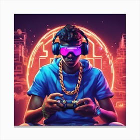Gamer With Headphones smashing it Canvas Print