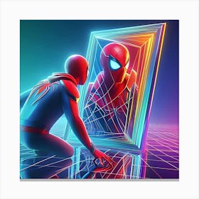 An Image Of A Colorful Transparent Mirror With Spiderman Coming Out In 3D Rendered Art 1 Canvas Print