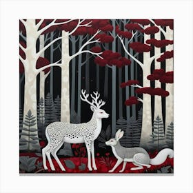 Deer And Fox In The Forest 1 Canvas Print