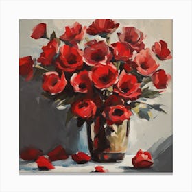 Red Roses In A Vase Canvas Print