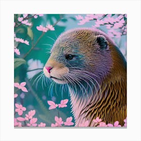 Otter In cherry blossoms pastels Canvas Print