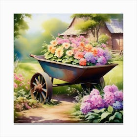 Vintage wheelbarrow with flowers 1 Canvas Print