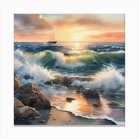 Sea Sunset Watercolor Canvas Print