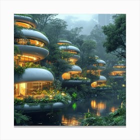 Futuristic Houses In The Forest Canvas Print