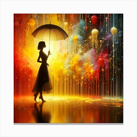 Colorful Girl With Umbrella Canvas Print