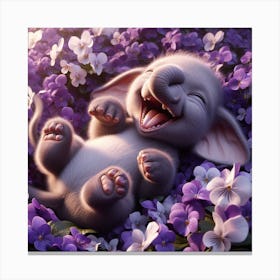 Cute Elephant In Purple Flowers Canvas Print