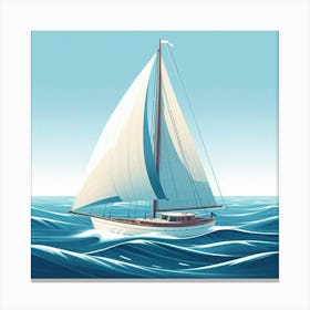 "Azure Dreamscape: A Solitary Vessel Dances Upon the Endless Embrace of the Ocean, Guided by the Celestial Symphony Canvas Print