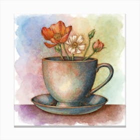 Poppies In A Teacup Canvas Print