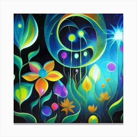 Abstract oil painting: Water flowers in a night garden 6 Canvas Print