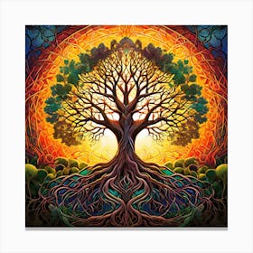 Tree Of Life, A Tree Of Life With Interconnected Roots And Branches Representing Unity And Growth Canvas Print