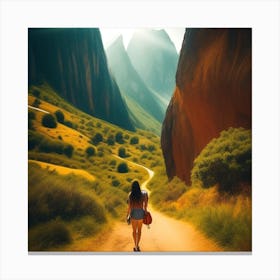 Woman Walking Through The Mountains Canvas Print