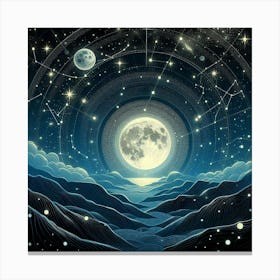 Moon And Stars 4 Canvas Print