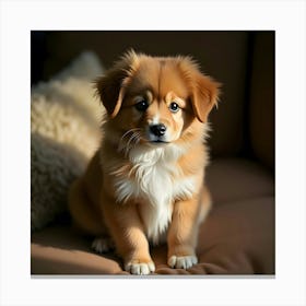 Puppy Sitting On A Couch Canvas Print