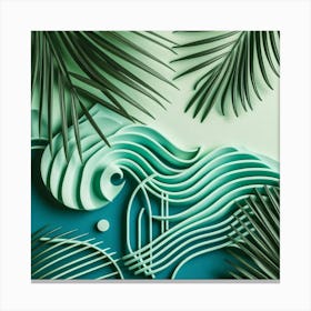 Aesthetic style, Green waves of palm leaf 1 Canvas Print