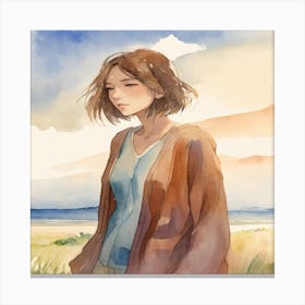 Girl In The Grass Canvas Print