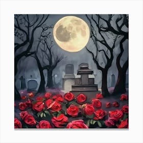 Graveyard Roses Oil Painting Canvas Print