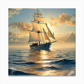 Sailing Ship At Sunset Canvas Print