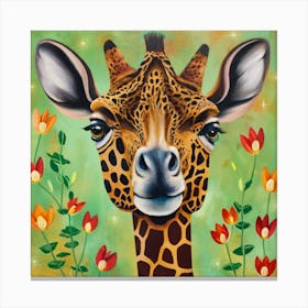 Giraffe With Flowers Canvas Print