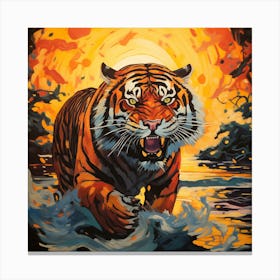 Tiger In The Water Canvas Print