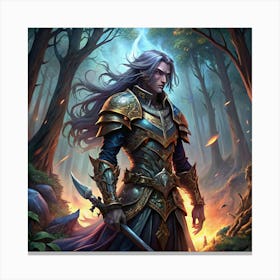 Man In Armor In The Forest Canvas Print