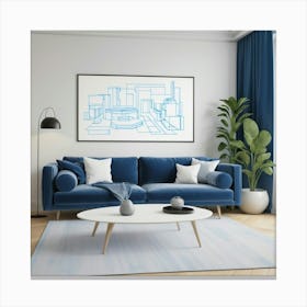 Default Thinking Blue Line Living Room Art Print 0 Canvas Print