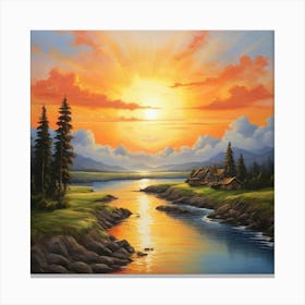 Sunset Over The River 1 Canvas Print