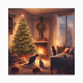 Christmas Tree In The Living Room Canvas Print